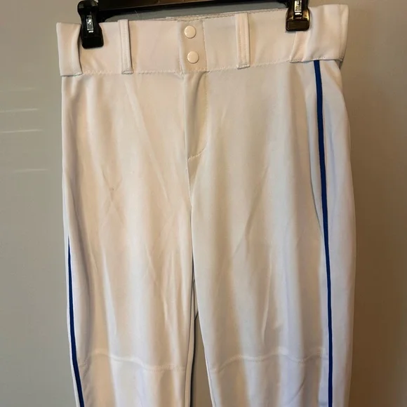 Men’s Alleson White Baseball Pants w/ Blue Piping - Picture 2 of 10